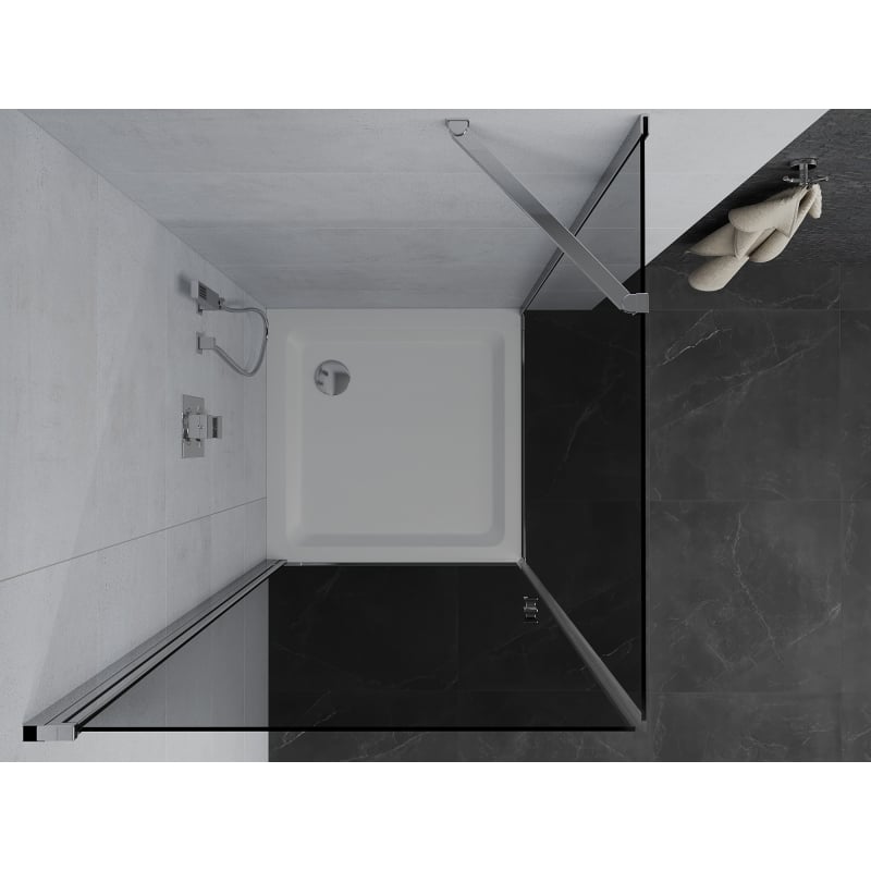 Mexen Pretoria 100 x 100 cm Swing Shower Enclosure, Graphite, Chrome + Flat Shower Tray - 852-100-100-01-40-4010