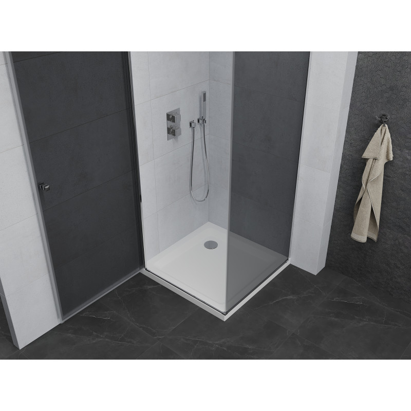 Mexen Pretoria draaideur douchecabine 100 x 100 cm, grafiet , chroom + Flat douchebak - 852-100-100-01-40-4010