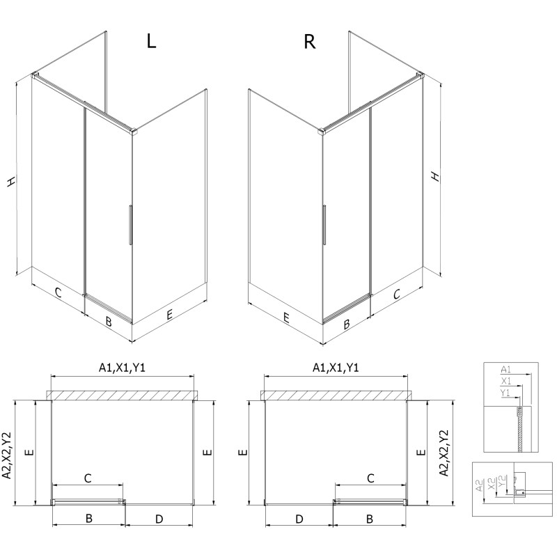 Mexen Rox-3S 3-seitige Duschkabine, verschiebbar, 90 x 75 cm, transparent, weiß - 8C2-090-075-20-00-3S