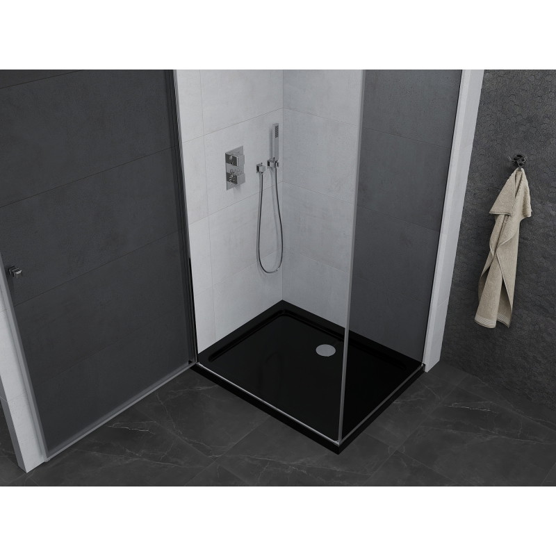 Mexen Pretoria tuš kabina s preklopnim vratima 100 x 80 cm, grafit, krom + plitica Flat, crna - 852-100-080-01-40-4070
