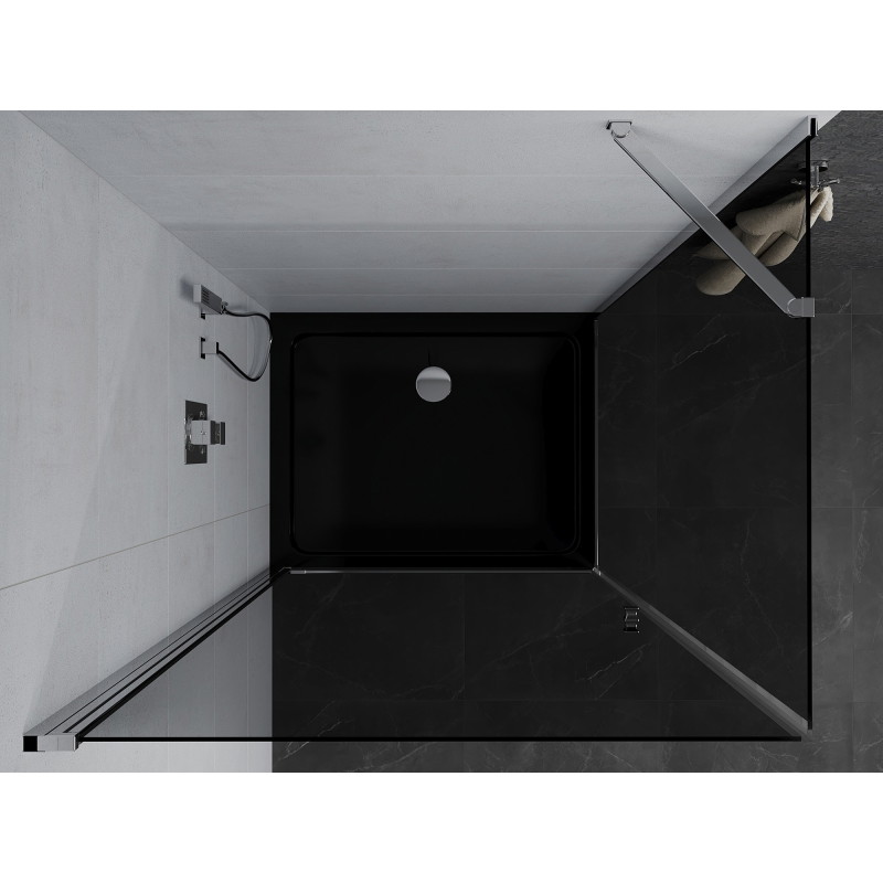 Mexen Pretoria tuš kabina s preklopnim vratima 100 x 80 cm, grafit, krom + plitica Flat, crna - 852-100-080-01-40-4070