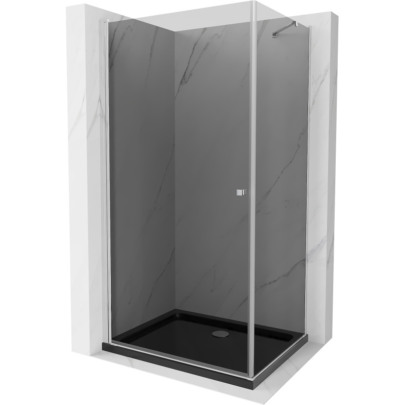 Mexen Pretoria tuš kabina s preklopnim vratima 100 x 80 cm, grafit, krom + plitica Flat, crna - 852-100-080-01-40-4070
