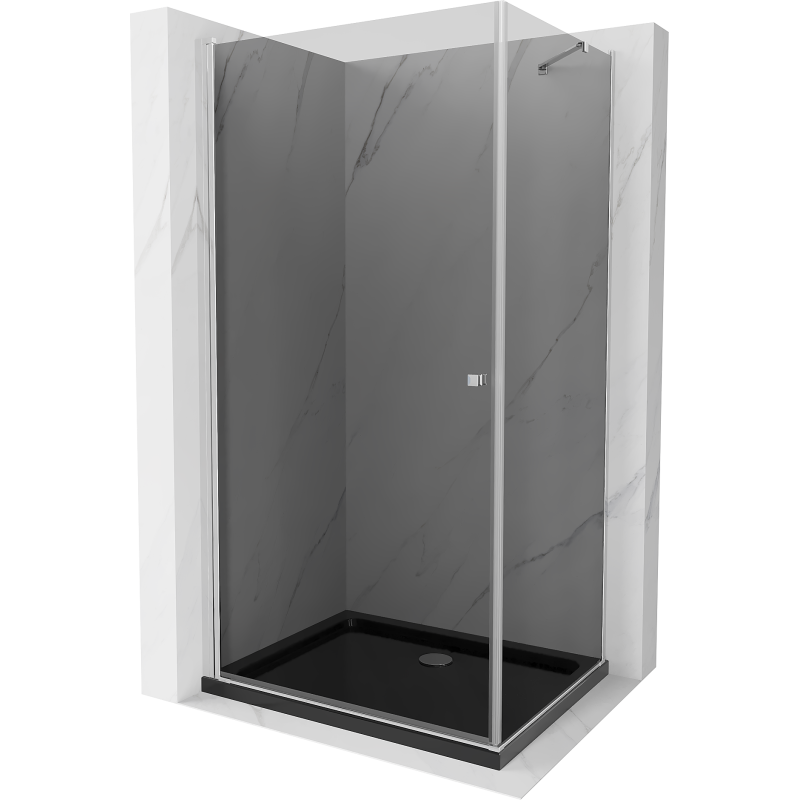 Mexen Pretoria cabine de duche pivotante 100 x 90 cm, grafite, cromado + base de duche Flat, preto - 852-100-090-01-40-4070