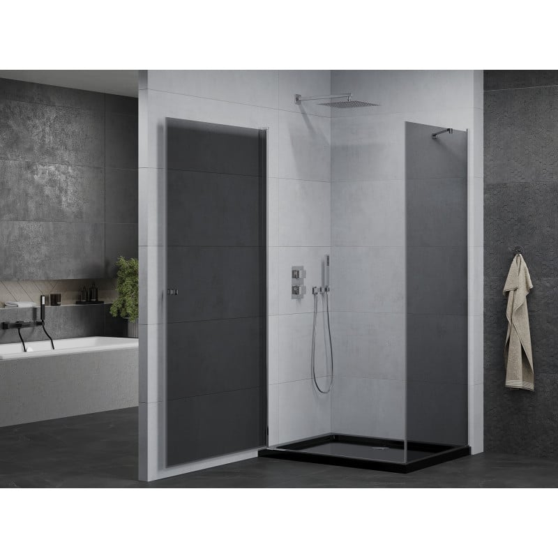 Mexen Pretoria cabina doccia a battente 100 x 110 cm, grafite, cromo + piatto doccia Flat, nero - 852-100-110-01-40-4070