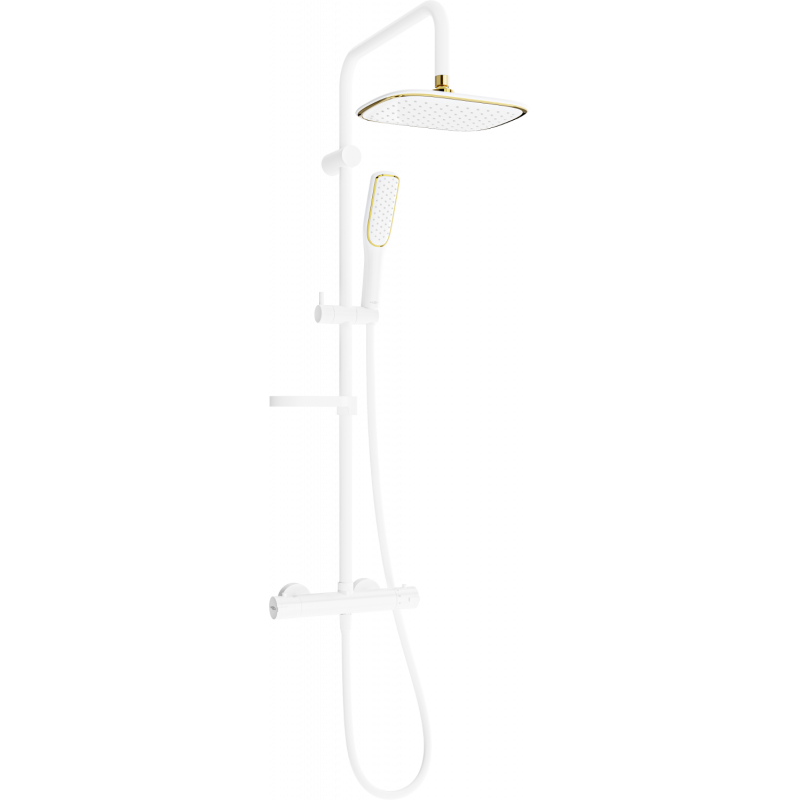 Mexen KX49 conjunto de ducha expuesto con rociador y grifo termostático, blanco/dorado - 771504091-25