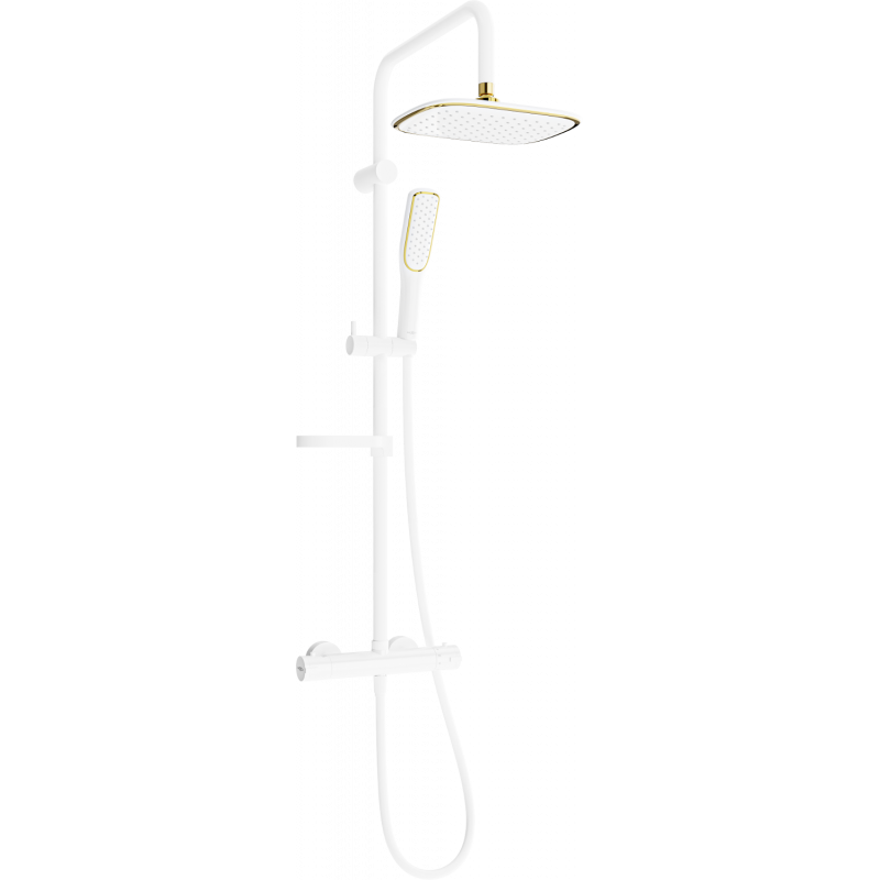 Mexen KX49 conjunto de duche de superfície com chuveiro de teto e torneira termostática, branco/ouro - 771504091-25