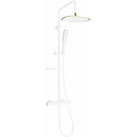 Mexen KX49 Aufputz-Duschset mit Regenbrause und Thermostatarmatur, Weiß/Gold - 771504091-25