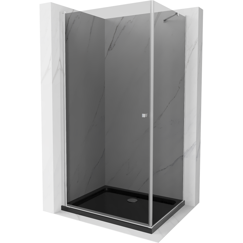 Mexen Pretoria cabine de douche à battant 100 x 110 cm, graphite, chrome + receveur Flat, noir - 852-100-110-01-40-4070