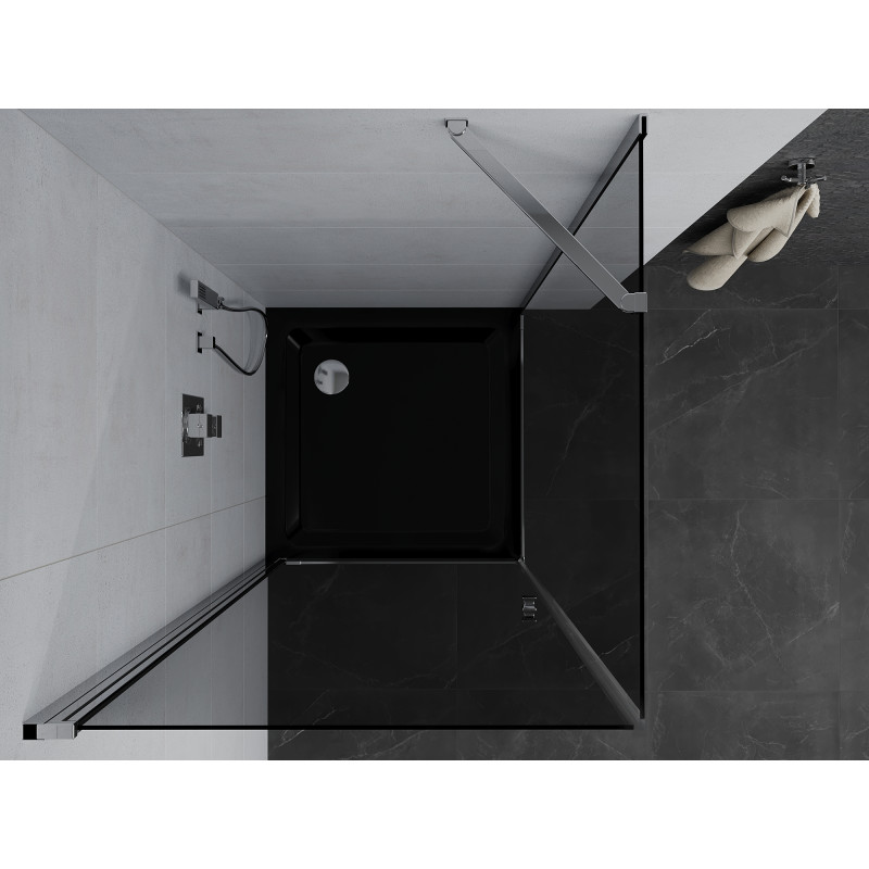Mexen Pretoria Duschkabine schwenkbar 100 x 100 cm, Grafit, Chrom + Duschwanne Flat, Schwarz - 852-100-100-01-40-4070