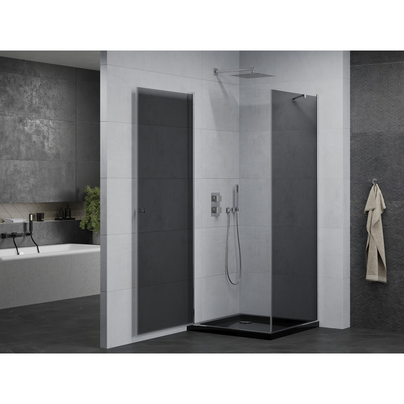 Mexen Pretoria cabine de douche pivotante 100 x 100 cm, graphite, chrome + receveur Flat, noir - 852-100-100-01-40-4070