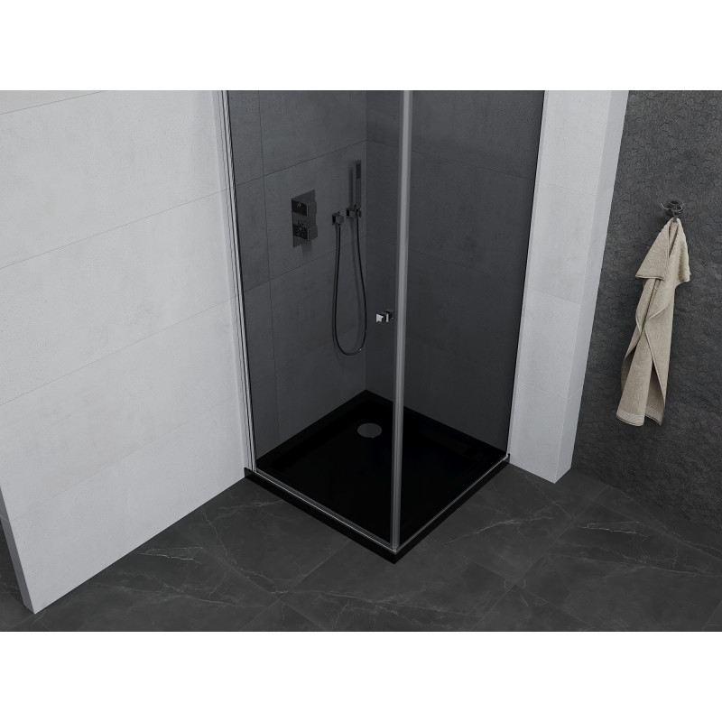 Mexen Pretoria cabine de douche pivotante 100 x 100 cm, graphite, chrome + receveur Flat, noir - 852-100-100-01-40-4070