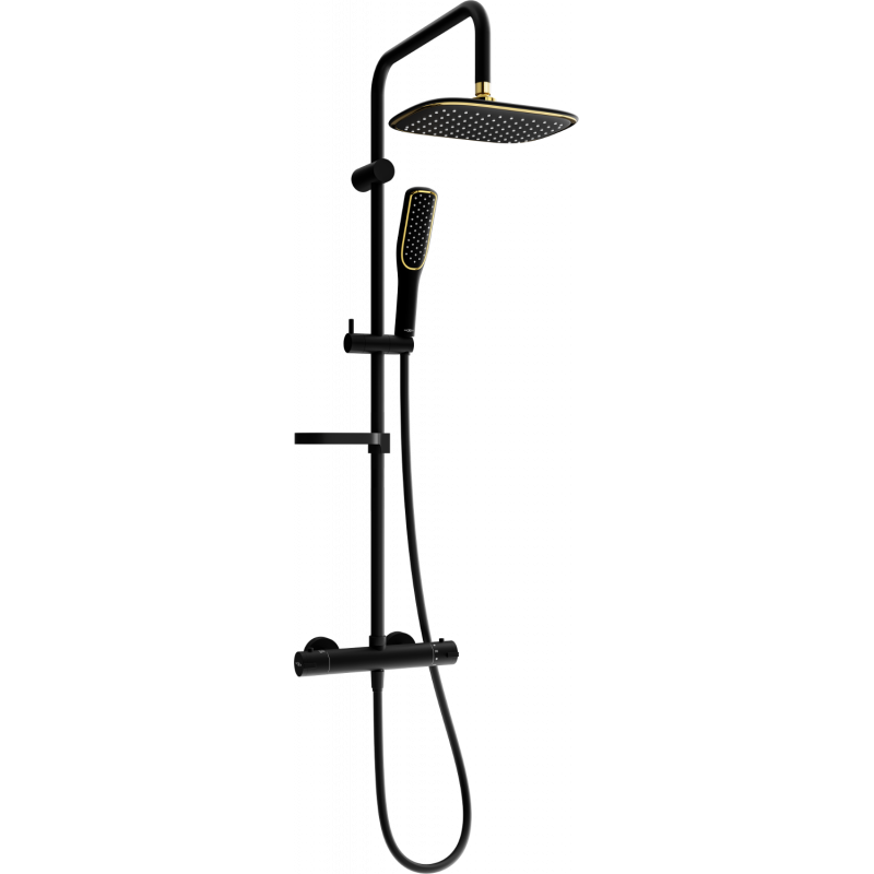 Mexen KX49 Aufputz-Duschset mit Regenbrause und Thermostatbatterie, Schwarz/Gold - 771504991-75