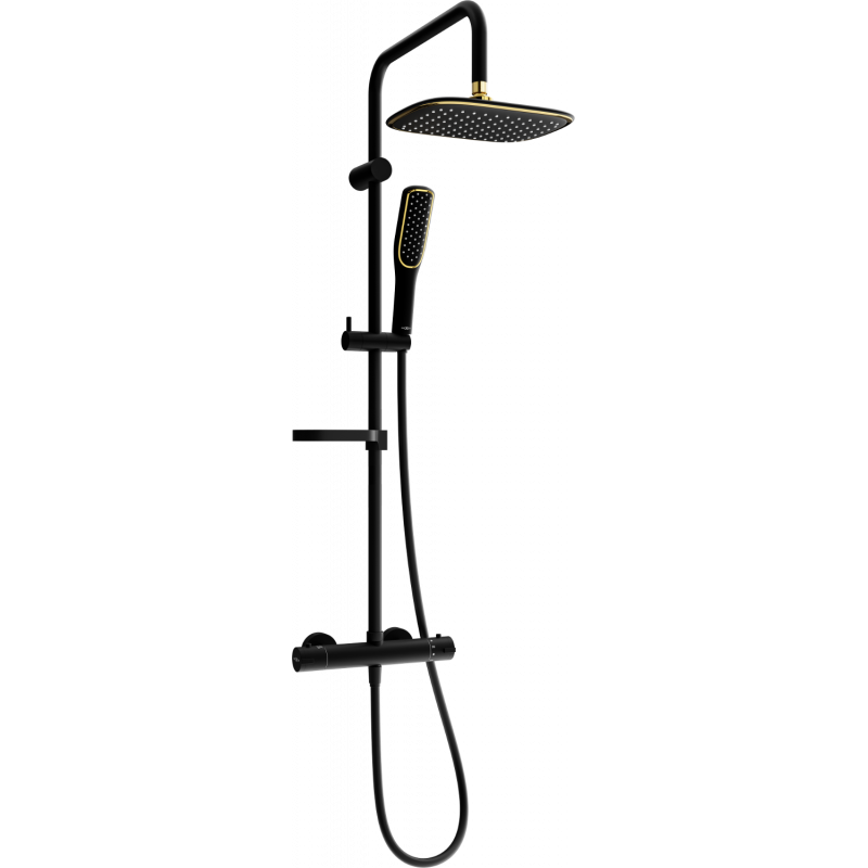 Mexen KX49 opbouw douche set met regendouche en thermostaatkraan, zwart/goud - 771504991-75