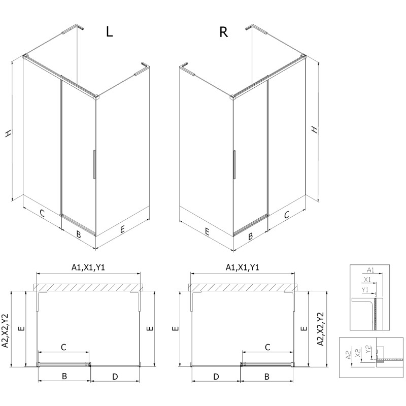 Mexen Rox-3S L 3-sienu bīdāmā dušas kabīne 135 x 100 cm, caurspīdīga, balta - 8C2L-135-100-20-00-3S