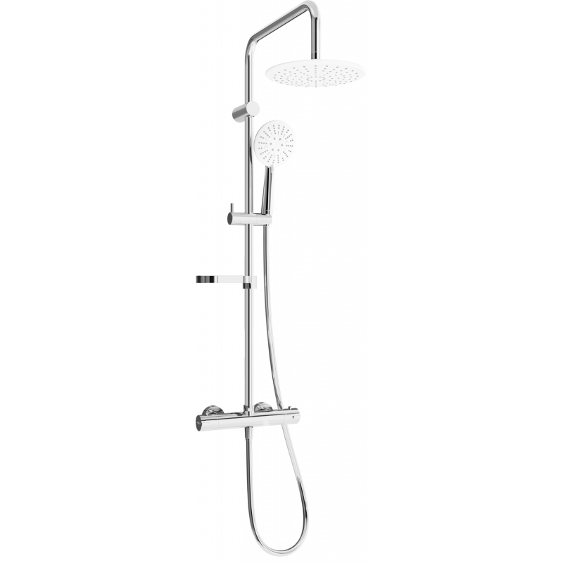 Mexen KX67 exposed shower set with rain shower and thermostatic faucet, chrome/white - 771506791-00