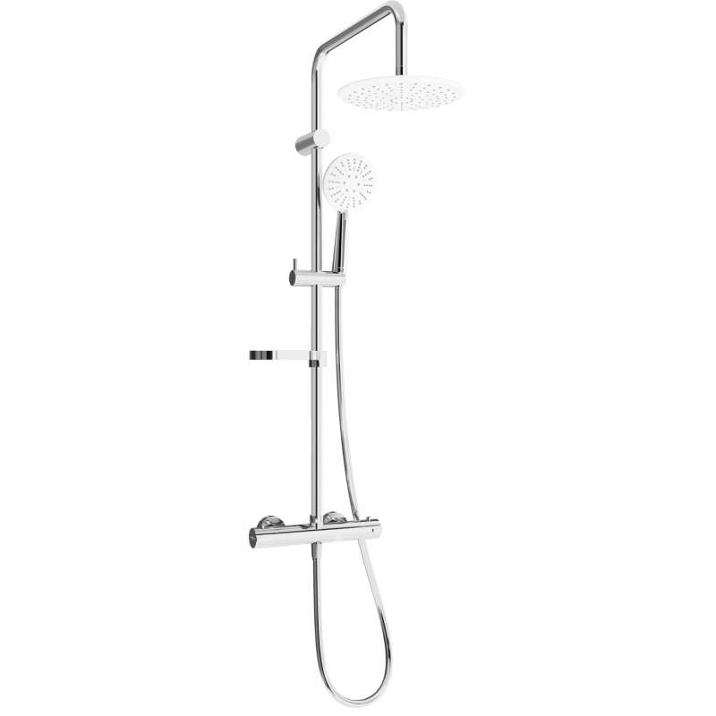 Mexen KX67 zestaw prysznicowy natynkowy z deszczownicą i baterią termostatyczną, chrom/biały - 771506791-00