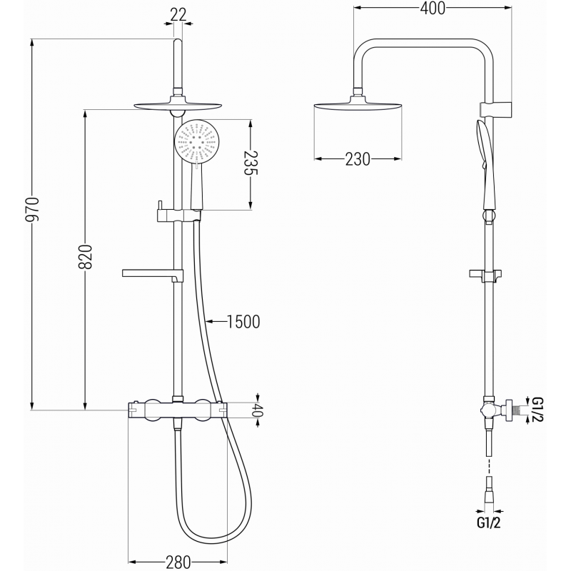 Mexen KX67 conjunto de ducha empotrado con ducha de lluvia y grifo termostático, cromo/blanco - 771506791-00