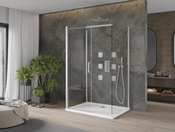 Mexen Omega kabina prysznicowa 3-ścienna, rozsuwana 100 x 80 cm, transparent, chrom + brodzik Flat - 825-100-080-01-00-3s-4010