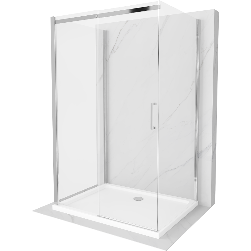 Mexen Omega kabina prysznicowa 3-ścienna, rozsuwana 110 x 80 cm, transparent, chrom + brodzik Flat - 825-110-080-01-00-3s-4010