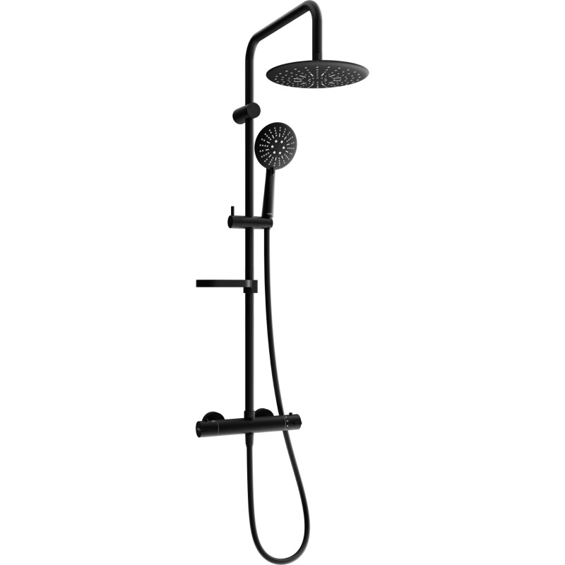 Mexen KX67 exposed shower set with rain showerhead and thermostatic faucet, black - 771506791-70