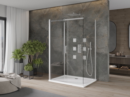 Mexen Omega kabina prysznicowa 3-ścienna, rozsuwana 120 x 80 cm, transparent, chrom + brodzik Flat - 825-120-080-01-00-3s-4010
