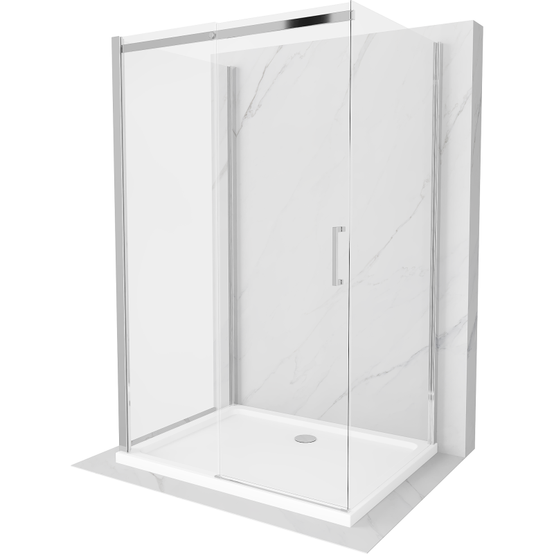 Mexen Omega kabina prysznicowa 3-ścienna, rozsuwana 120 x 90 cm, transparent, chrom + brodzik Flat - 825-120-090-01-00-3s-4010