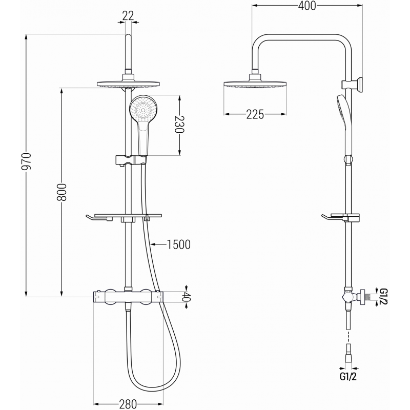 Mexen KT05 Aufputz-Duschset mit Regenbrause und Thermostatbatterie, Chrom/Weiß - 771500593-00