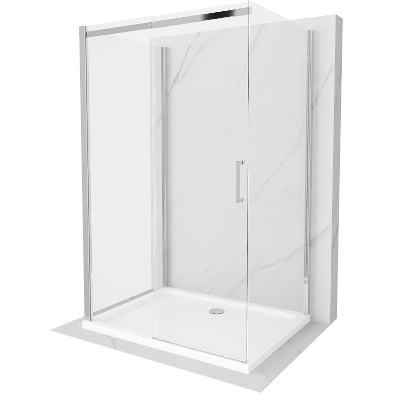 Mexen Omega kabina prysznicowa 3-ścienna, rozsuwana 120 x 100 cm, transparent, chrom + brodzik Flat - 825-120-100-01-00-3s-4010
