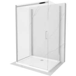 Mexen Omega kabina prysznicowa 3-ścienna, rozsuwana 130 x 80 cm, transparent, chrom + brodzik Flat - 825-130-080-01-00-3s-4010