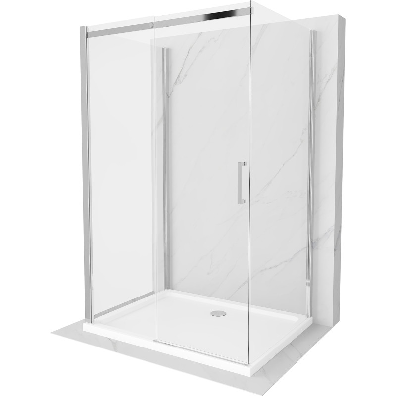 Mexen Omega-3S tuš kabina 3-strani, klizna 130x80 cm, transparentna, krom + plitica Flat - 825-130-080-01-00-3s-4010