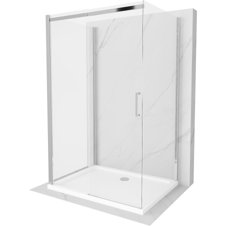 Mexen Omega kabina prysznicowa 3-ścienna, rozsuwana 140 x 80 cm, transparent, chrom + brodzik Flat - 825-140-080-01-00-3s-4010