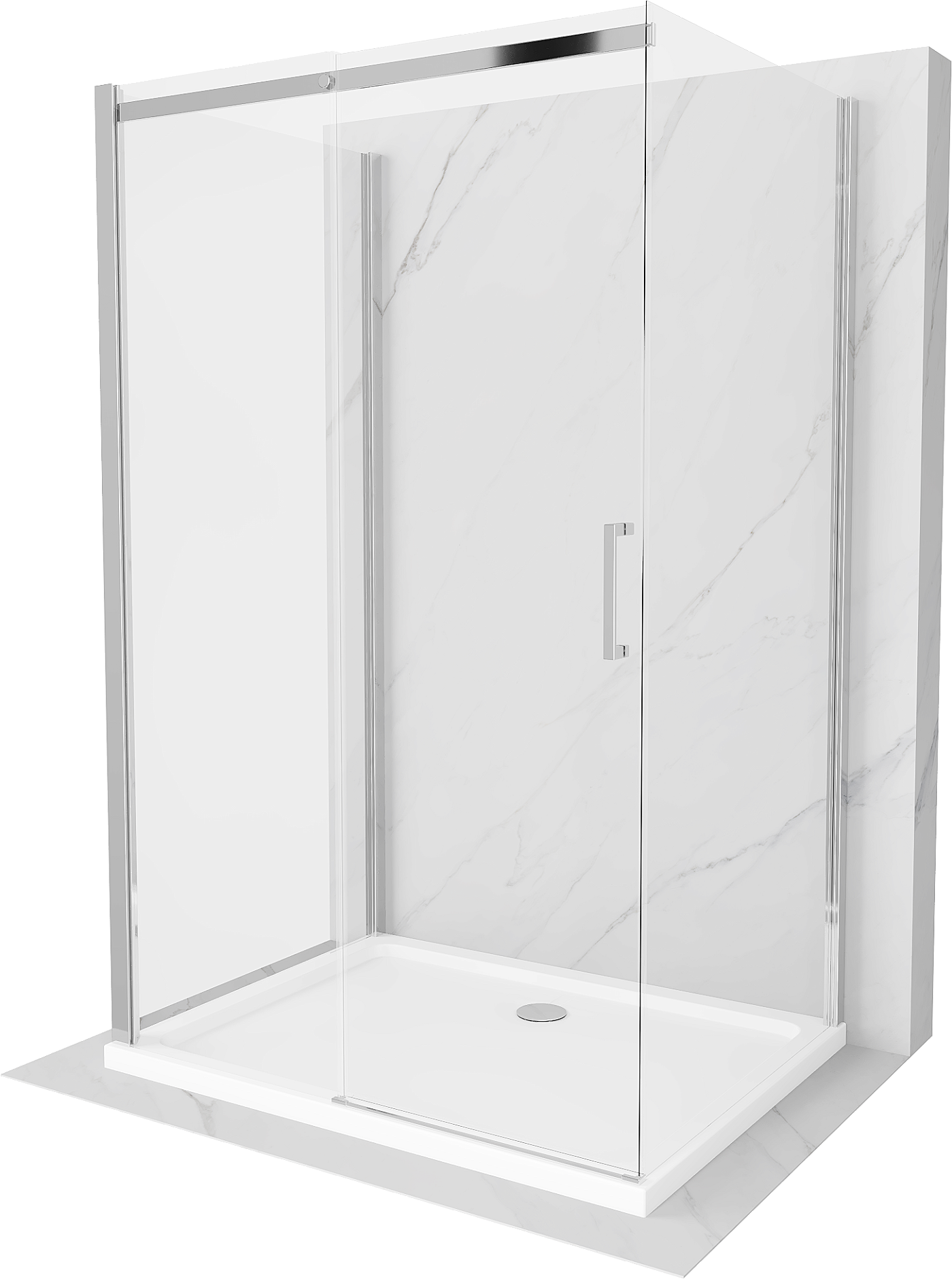 Mexen Omega kabina prysznicowa 3-ścienna, rozsuwana 140 x 80 cm, transparent, chrom + brodzik Flat - 825-140-080-01-00-3s-4010