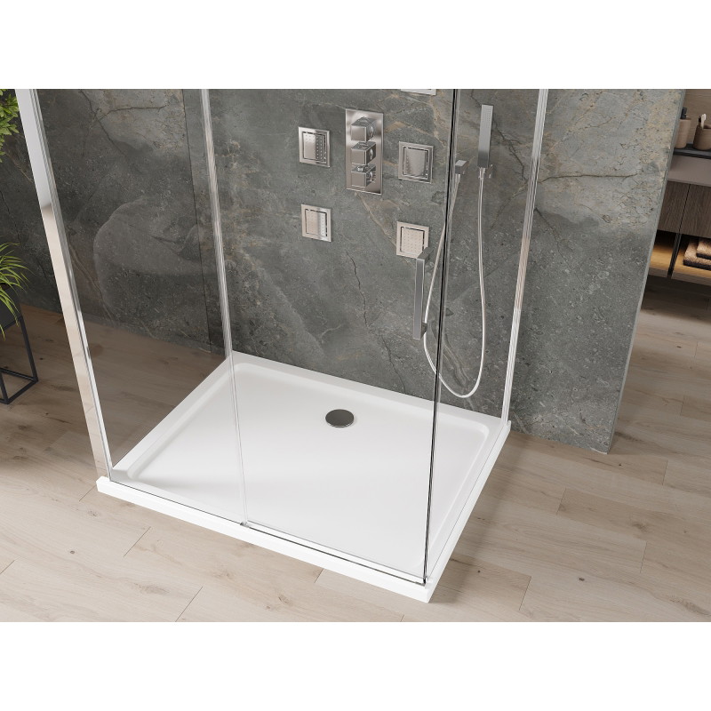 Mexen Omega-3S tuš kabina 3-strana, klizna 140x80 cm, prozirna, krom + tuš kada Flat - 825-140-080-01-00-3s-4010