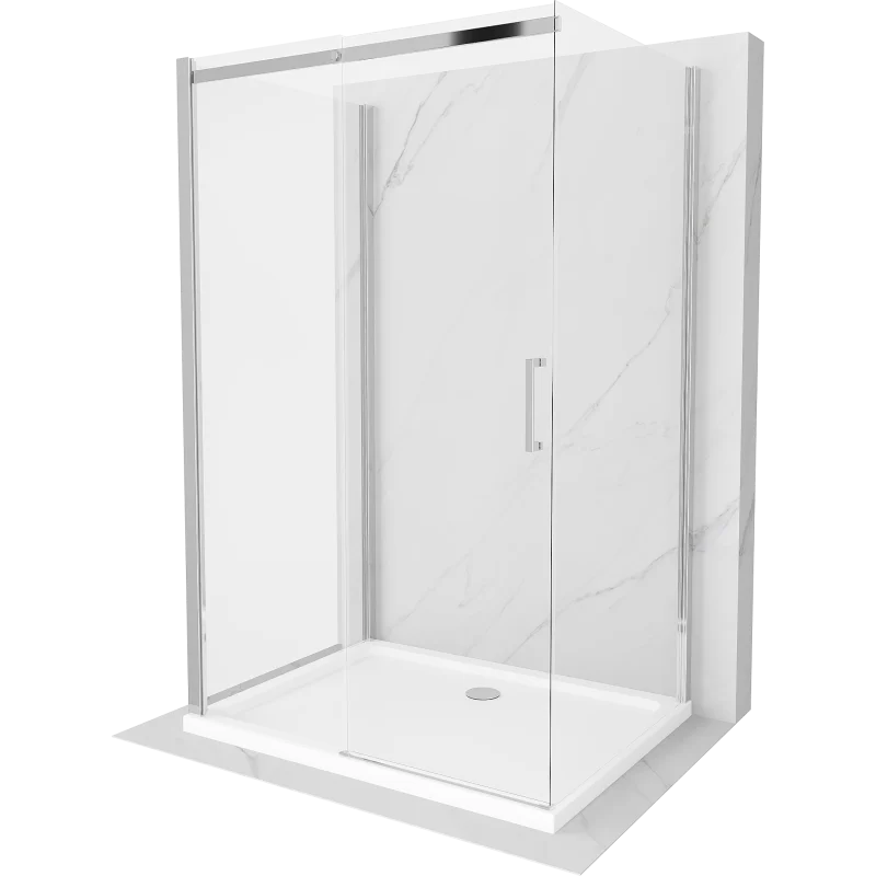 Mexen Omega-3S tuš kabina 3-stenska, drsna 140x100 cm, prozorna, krom + pladenj Flat - 825-140-100-01-00-3s-4010