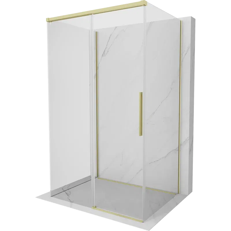 Mexen Rox-3S dreiseitige Duschkabine, 135 x 70 cm, transparent, gebürstetes Gold - 8C2-135-070-55-00-3S