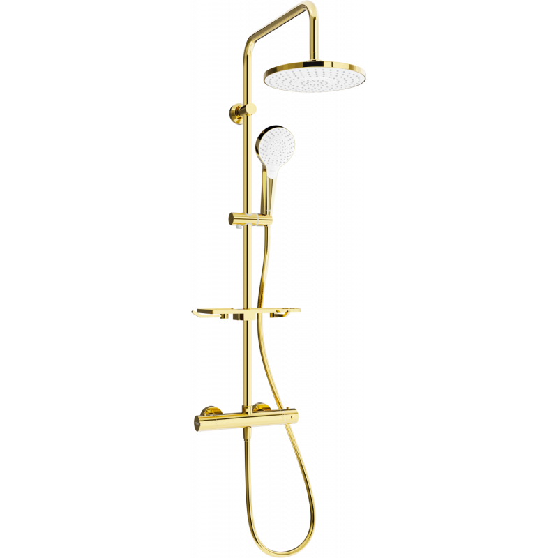 Mexen KT05 conjunto de ducha empotrado con rociador y grifo termostático, dorado/blanco - 771500593-50
