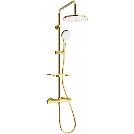 Mexen KT05 conjunto de ducha exterior con rociador y grifo termostático, dorado/blanco - 771500593-50