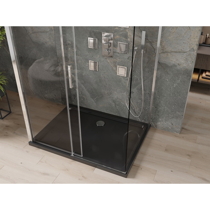 Mexen Omega-3S tuš kabina s tri zida, klizna 100x80 cm, prozirna, krom + plitica Flat - 825-100-080-01-00-3s-4070