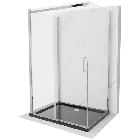 Mexen Omega kabina prysznicowa 3-ścienna, rozsuwana 100 x 80 cm, transparent, chrom + brodzik Flat - 825-100-080-01-00-3s-4070