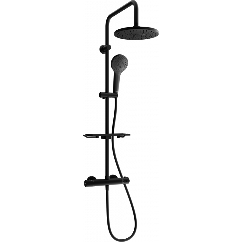 Mexen KT05 exposed shower set with rain shower and thermostatic mixer, black - 771500593-70
