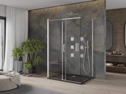 Mexen Omega kabina prysznicowa 3-ścienna, rozsuwana 110 x 80 cm, transparent, chrom + brodzik Flat - 825-110-080-01-00-3s-4070