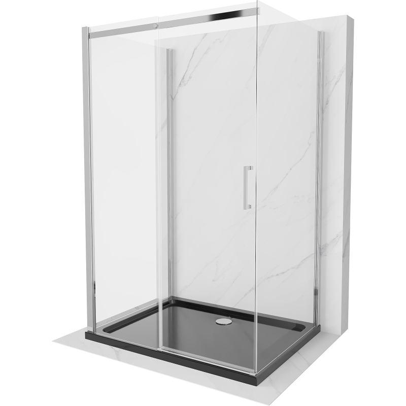 Mexen Omega-3S 3-väggars duschkabin, skjutbar 110x90 cm, transparent, krom + Flat bricka - 825-110-090-01-00-3s-4070