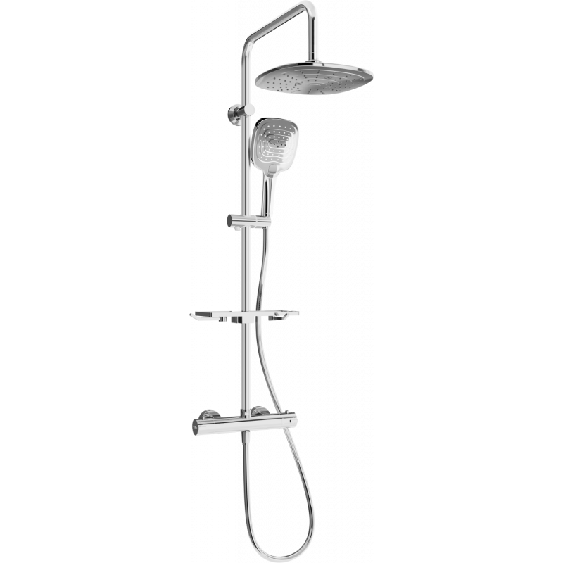Mexen KT17 exposed shower set with rainfall shower head and thermostatic mixer, chrome - 771501793-00