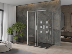 Mexen Omega-3S 3-seinaline dušinurk, lükand 120x90 cm, läbipaistev, kroom + Flat dušialus - 825-120-090-01-00-3s-4070