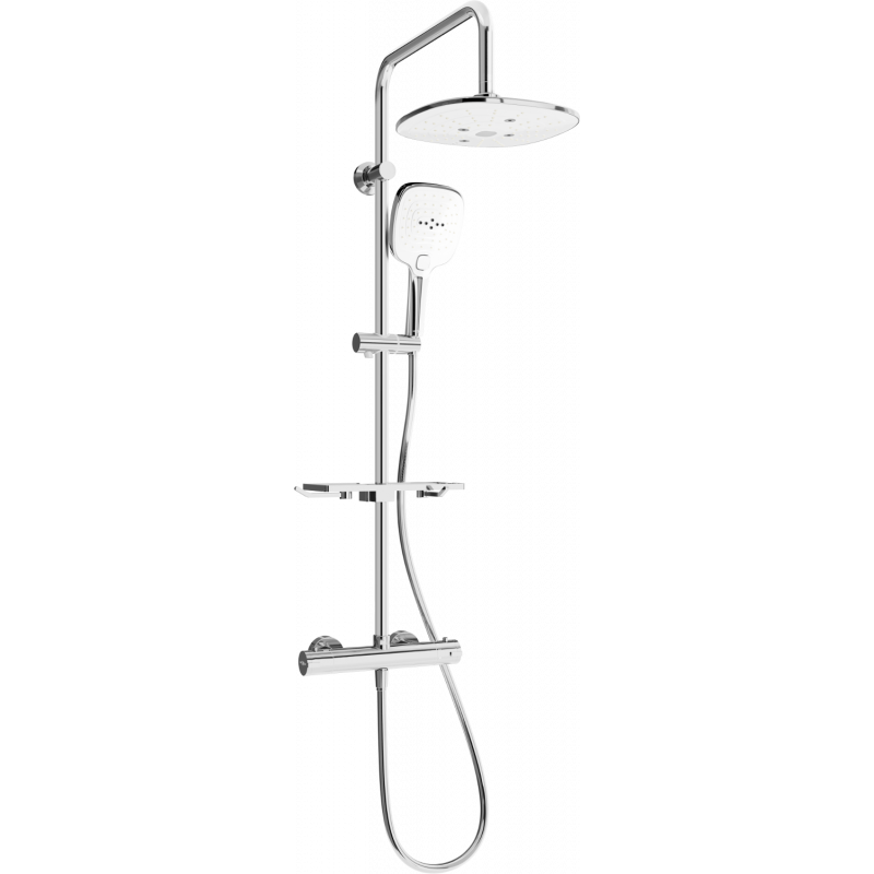 Mexen KT17 exposed shower set with rain shower head and thermostatic mixer, chrome/white - 771501793-02