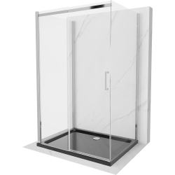 Mexen Omega kabina prysznicowa 3-ścienna, rozsuwana 130 x 80 cm, transparent, chrom + brodzik Flat - 825-130-080-01-00-3s-4070