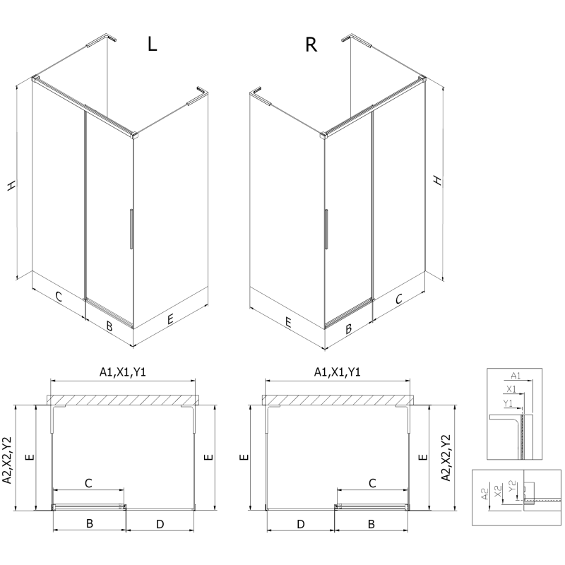 Mexen Rox-3S L kabina prysznicowa 3-ścienna rozsuwana 115 x 90 cm, transparent, gun gray szczotkowany - 8C2L-115-090-66-00-3S