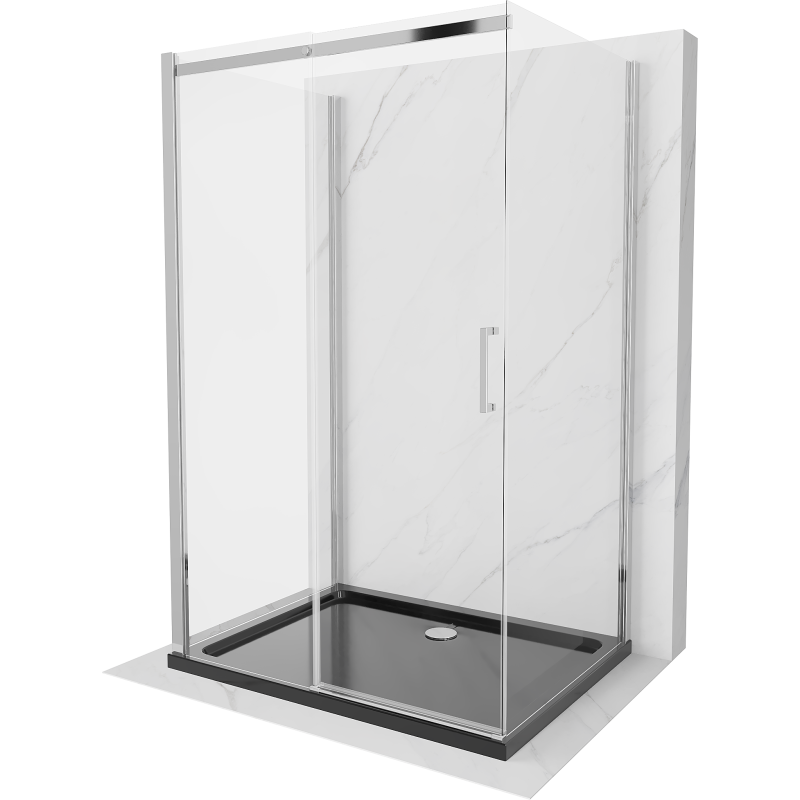 Mexen Omega-3S 3-sided shower cabin, sliding 140x90 cm, transparent, chrome + Flat shower tray - 825-140-090-01-00-3s-4070