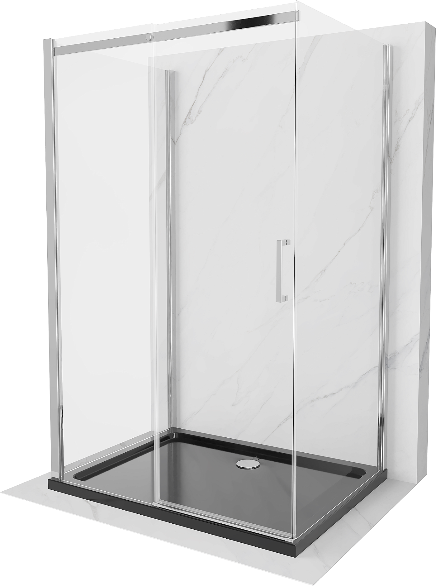 Mexen Omega kabina prysznicowa 3-ścienna, rozsuwana 140 x 100 cm, transparent, chrom + brodzik Flat - 825-140-100-01-00-3s-4070