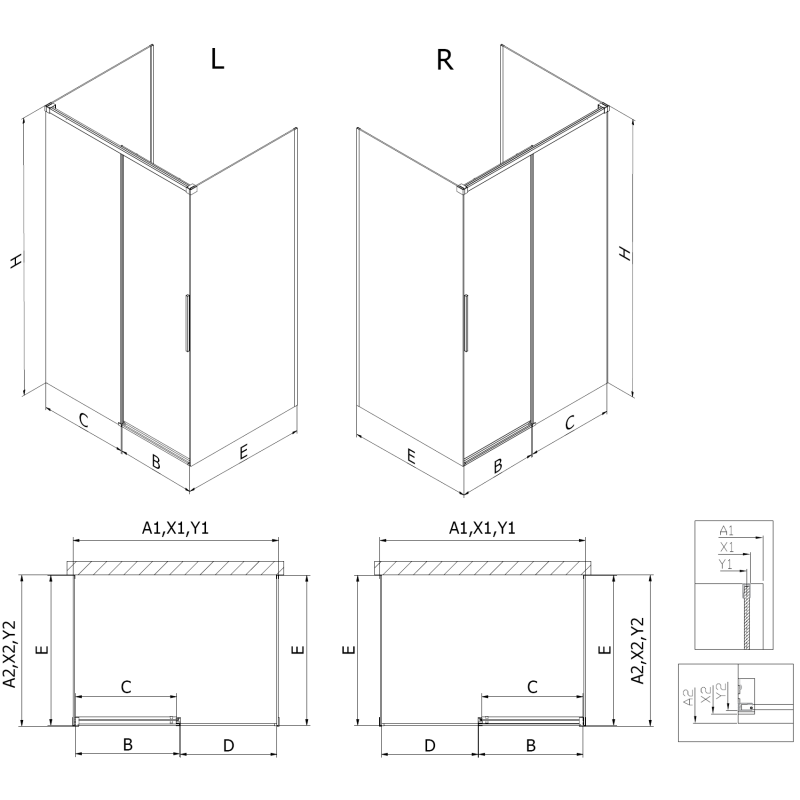 Mexen Rox-3S kabina prysznicowa 3-ścienna rozsuwana 125 x 90 cm, transparent, różowe złoto - 8C2-125-090-60-00-3S